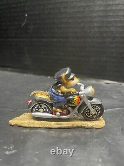 Retired Wee Forest Folk mouse on motorcycle with flames Sparkey