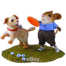 Wee Forest Folk FETCH, WFF# M-506b, BLUE, Retired Mouse with Dog