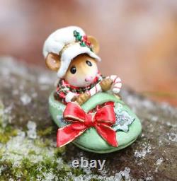 Wee Forest Folk Figurine M-498 Snuggled in for Christmas (Green Slipper)