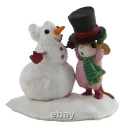 Wee Forest Folk HAT TRICK, WFF# M-428, RETIRED, Mouse Building A Snowman