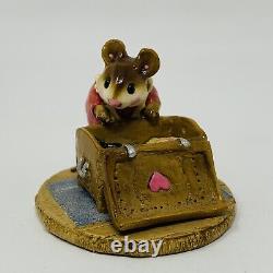 Wee Forest Folk M-126 Attic Treasure Mouse with Trunk Tiny Rose Dress Retired