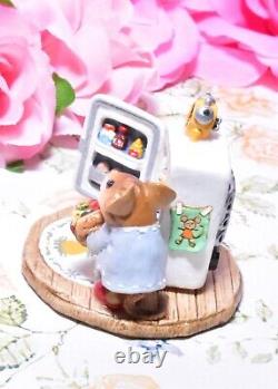 Wee Forest Folk M-201 Midnight Snack Fridge Gray Dress Mouse Figure Retired WFF