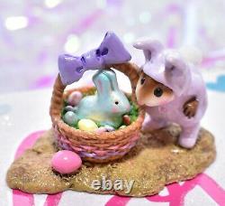 Wee Forest Folk M-251 Bunny in a Basket Lavender Purple Easter Retired WFF