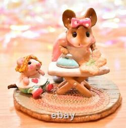 Wee Forest Folk M-291 Ironing Dollie's Doily Pink Dress Retired Mouse WFF