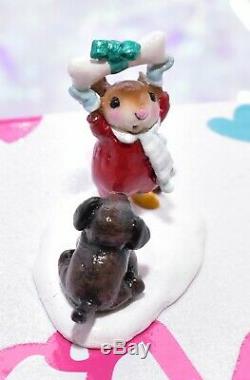 Wee Forest Folk M-428a Not Until Christmas Mouse Dog Bone Winter Retired WFF