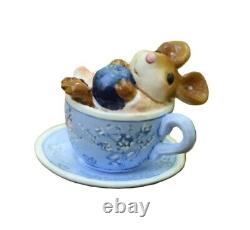 Wee Forest Folk M-721a Christmas Sweet Tea Mouse Light Blue (Retired Special)