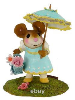Wee Forest Folk MY POLKA DOTTED PARASOL, WFF# M-341a, Aqua BLUE, Retired Mouse