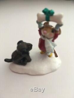 Wee Forest Folk Not Until Christmas Mouse & Dog With Bone Retired M-428a