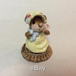 Wee Forest Folk Retired Mousey Baby Yellow Dress Blue Bow