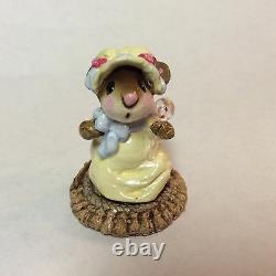 Wee Forest Folk Retired Mousey Baby Yellow Dress Blue Bow