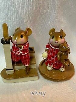 Wee Forest Folk Retired Red Early Riser and Mouseys Bunny Slippers Set