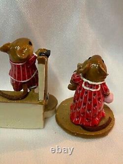 Wee Forest Folk Retired Red Early Riser and Mouseys Bunny Slippers Set