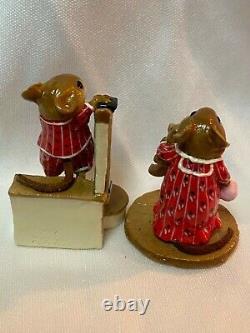 Wee Forest Folk Retired Red Early Riser and Mouseys Bunny Slippers Set