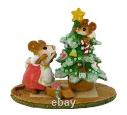Wee Forest Folk SCAMPER RAISING CANE, WFF# M-240, CREAM, Retired Christmas Mouse