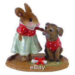 Wee Forest Folk WARM & FUZZY, WFF# M-516, Red Sweaters, Retired Dog & Mouse